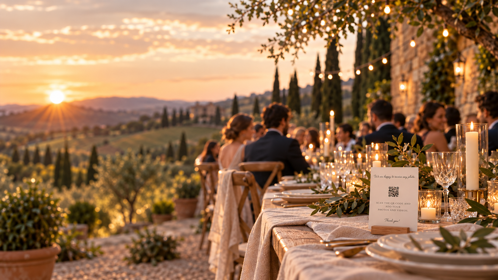 A Bloomsy QR card on a wedding table